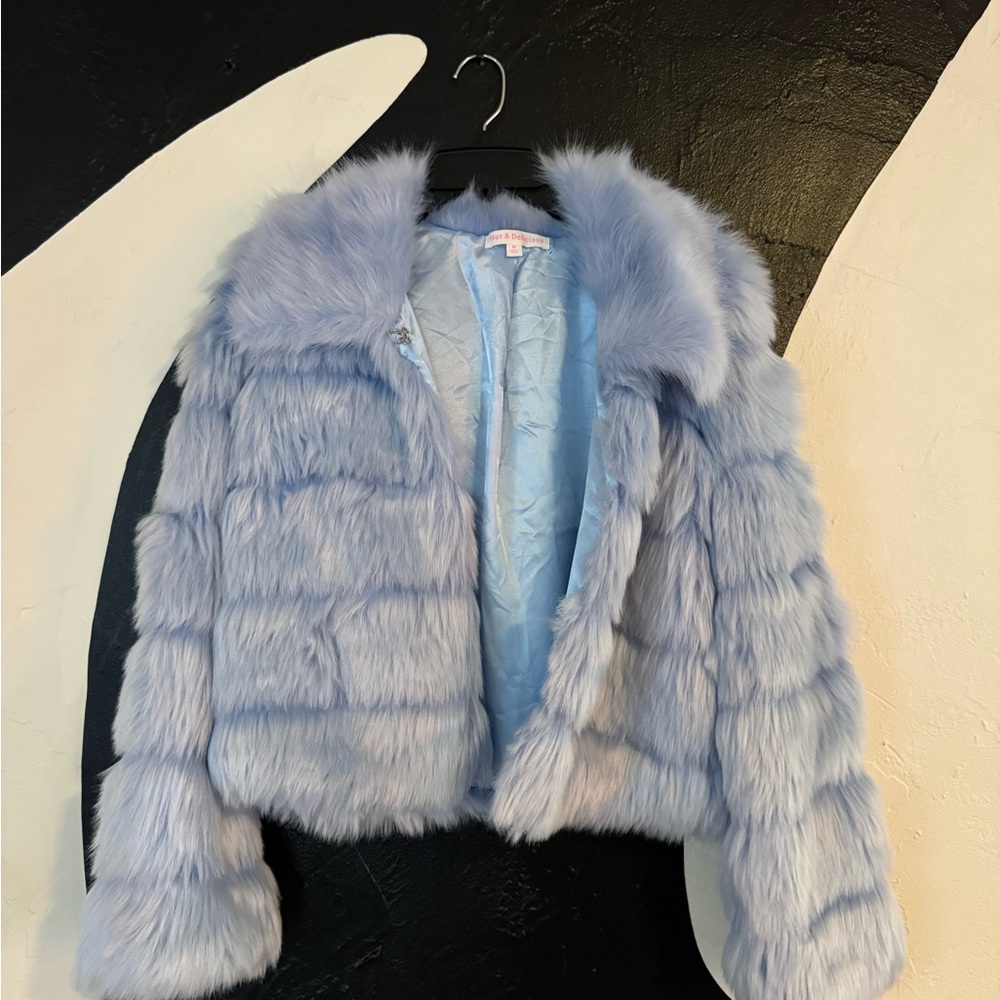 Blue faux fur coat